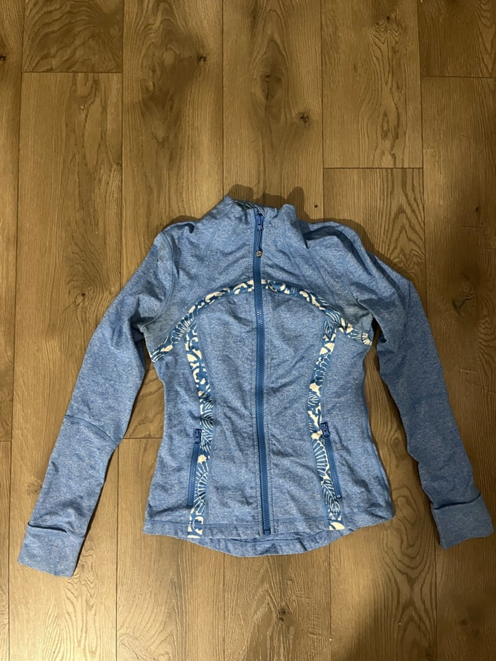 lululemon athletica Blue Heather Bomber Jacket with Floral Trim